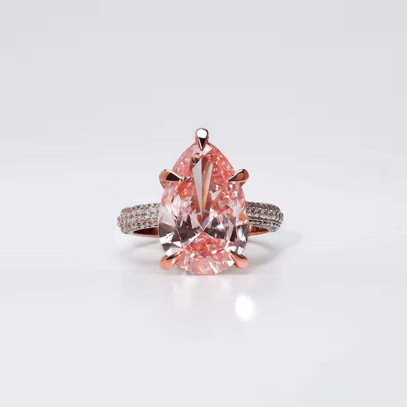 5.00 Ct Fancy Vivid Pink Pear Lab Grown Diamond Engagement Ring for Her, Fancy Color Pear Diamond Solitaire Wedding Ring, Art Deco Anniversary Ring