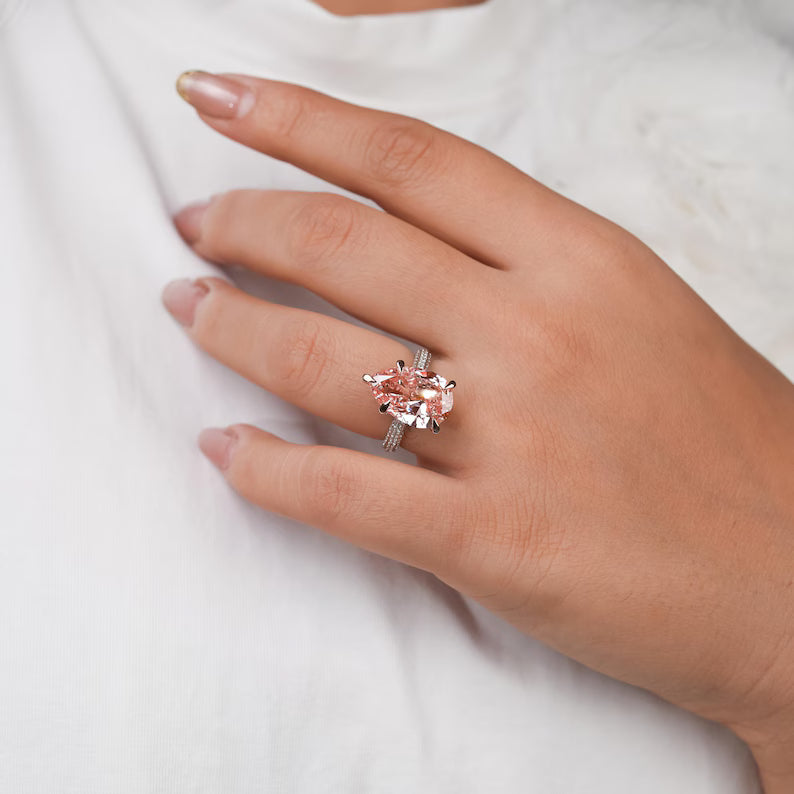 5.00 Ct Fancy Vivid Pink Pear Lab Grown Diamond Engagement Ring for Her, Fancy Color Pear Diamond Solitaire Wedding Ring, Art Deco Anniversary Ring