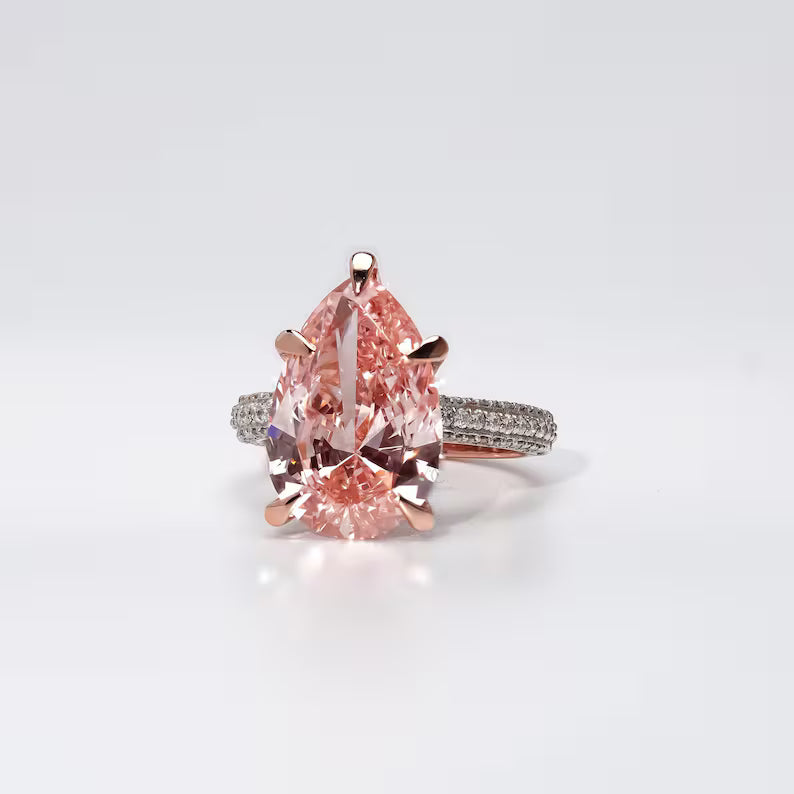 5.00 Ct Fancy Vivid Pink Pear Lab Grown Diamond Engagement Ring for Her, Fancy Color Pear Diamond Solitaire Wedding Ring, Art Deco Anniversary Ring