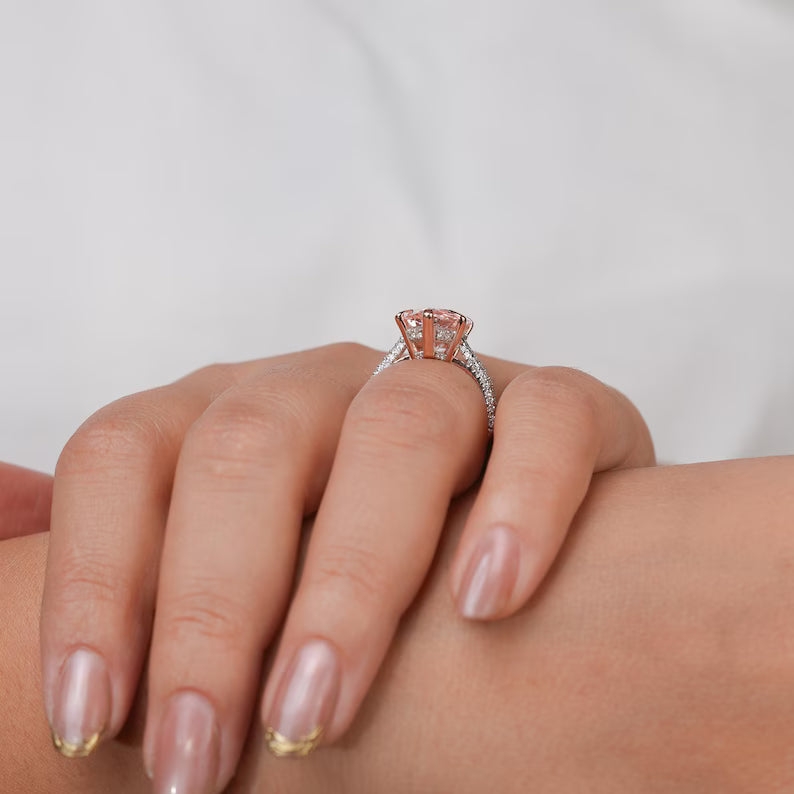 5.00 Ct Fancy Vivid Pink Pear Lab Grown Diamond Engagement Ring for Her, Fancy Color Pear Diamond Solitaire Wedding Ring, Art Deco Anniversary Ring