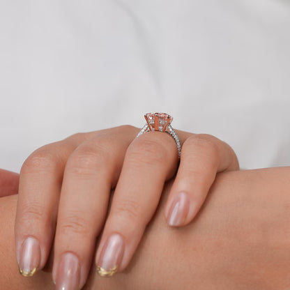 5.00 Ct Fancy Vivid Pink Pear Lab Grown Diamond Engagement Ring for Her, Fancy Color Pear Diamond Solitaire Wedding Ring, Art Deco Anniversary Ring