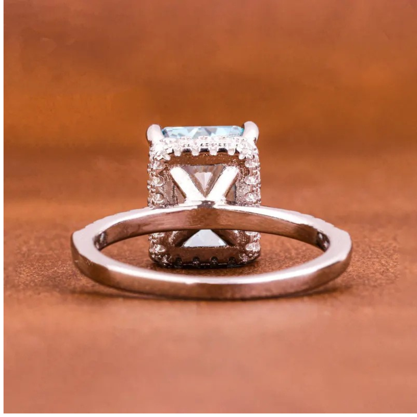 5.00 Ct Radiant Cut Fancy Vivid Blue Lab Grown Diamond Hidden Halo Engagement Ring  Round Diamond Prong Set Accent Ring Art Deco Wedding Ring