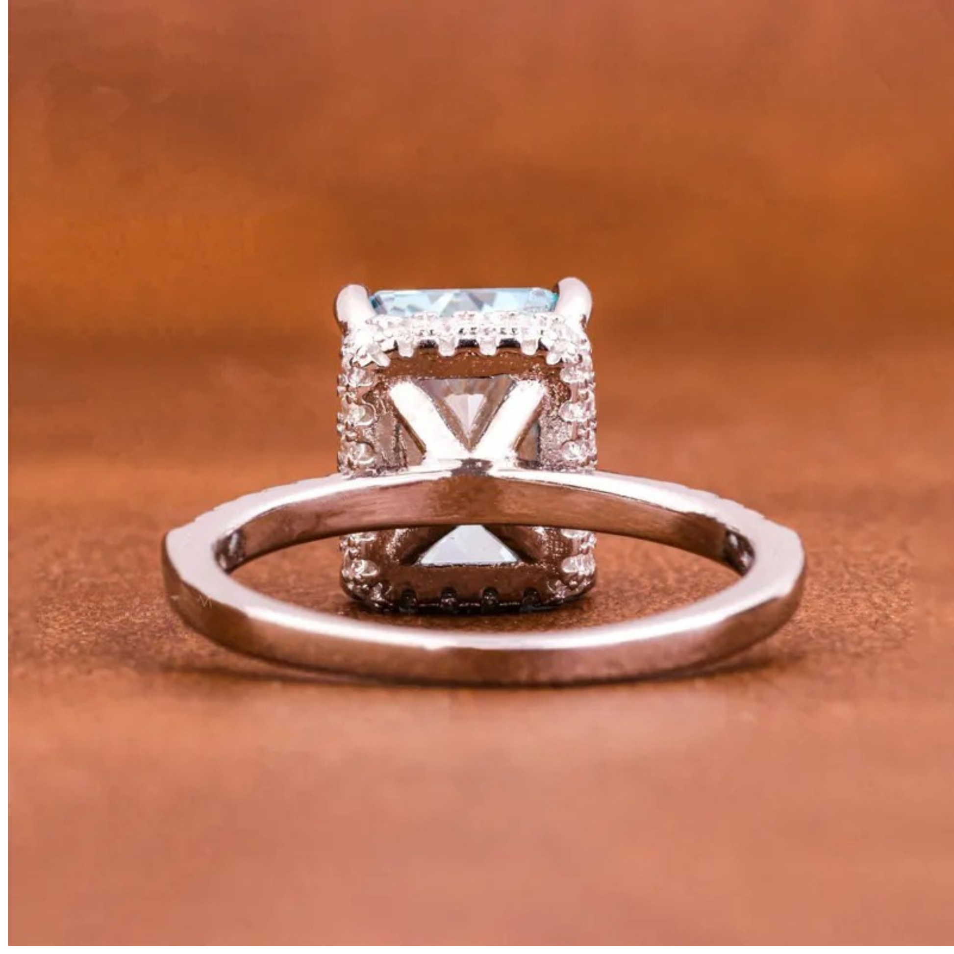 5.00 Ct Radiant Cut Fancy Vivid Blue Lab Grown Diamond Hidden Halo Engagement Ring  Round Diamond Prong Set Accent Ring Art Deco Wedding Ring