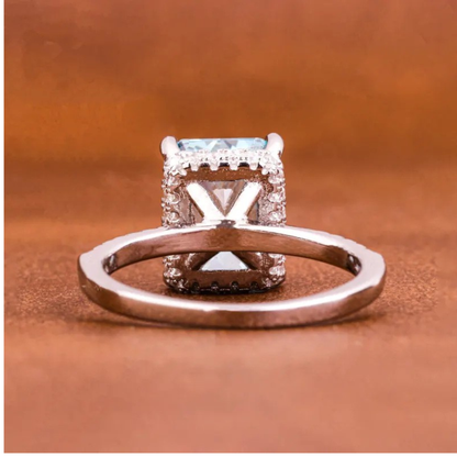 5.00 Ct Radiant Cut Fancy Vivid Blue Lab Grown Diamond Hidden Halo Engagement Ring  Round Diamond Prong Set Accent Ring Art Deco Wedding Ring