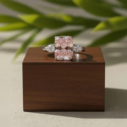 5.00 Ct Radiant Cut Intense Pink Lab-Grown Diamond Platinum Engagement Ring Side Pear Cut Three Stone Wedding Anniversary Ring