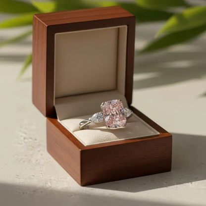 5.00 Ct Radiant Cut Intense Pink Lab-Grown Diamond Platinum Engagement Ring Side Pear Cut Three Stone Wedding Anniversary Ring
