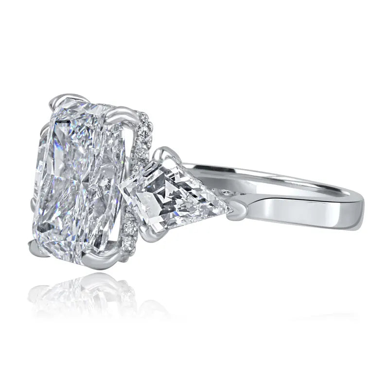 5.00 Ct Radiant Cut Lab Grown Diamond Engagement Ring14K White Gold Kite Shape Side Stone Wedding Anniversary Ring Gifts For Her