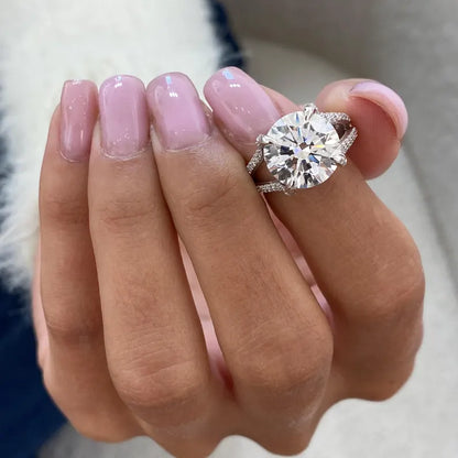 5.00Ct Round Cut Lab Grown Engagement Ring 14Kt Gold Hidden Halo Set Split Shank Wedding Ring Antique Bridal Gifts