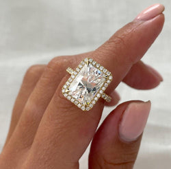 5.30CT Radiant Cut Moissanite Diamond Halo Pave Set forever promise Engagement Ring