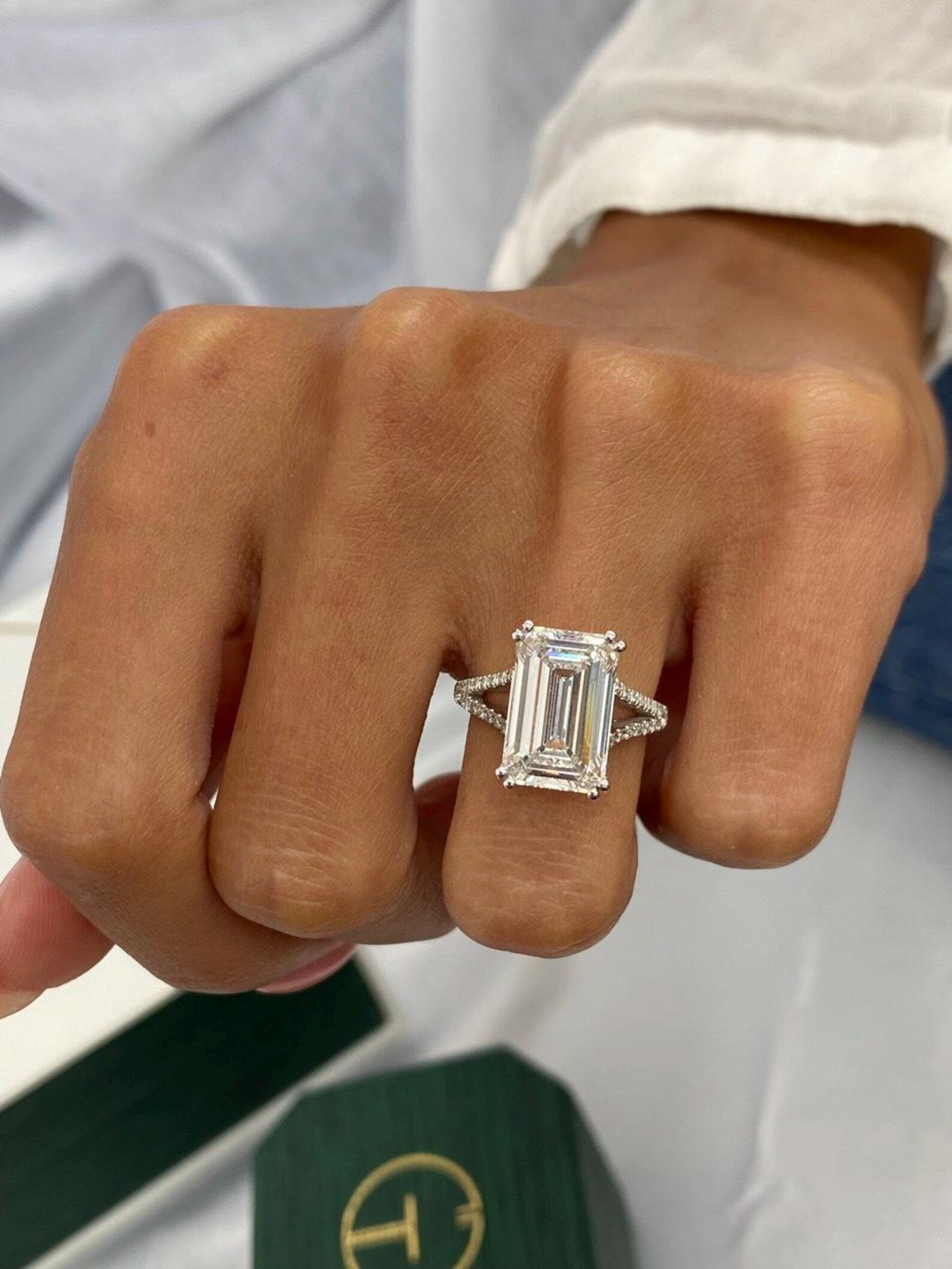 5.3 CT Emerald Cut Lab Grown Diamond Huge Solitaire Proposal Luxurious Engagement Ring