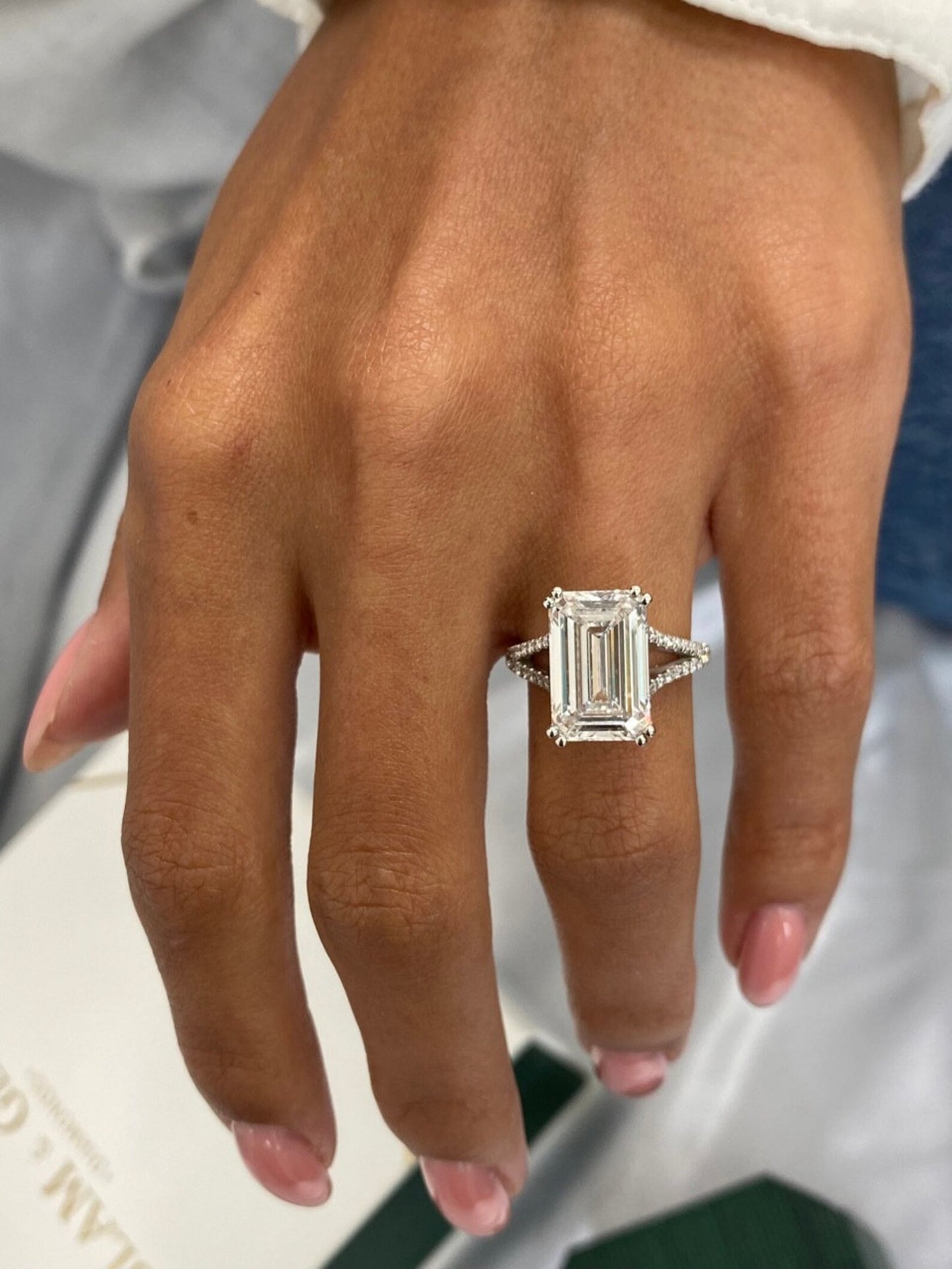 5.3 CT Emerald Cut Lab Grown Diamond Huge Solitaire Proposal Luxurious Engagement Ring