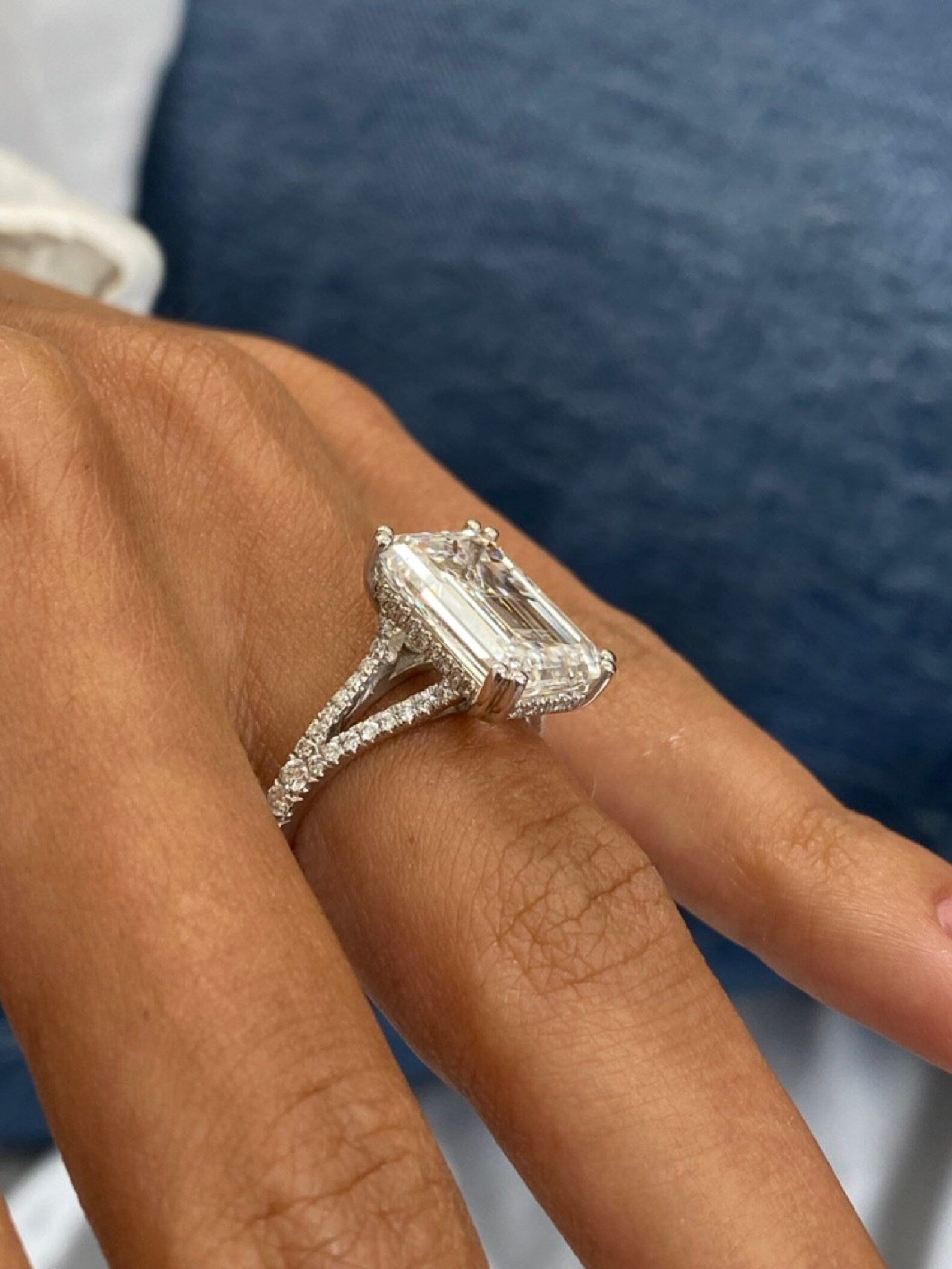 5.3 CT Emerald Cut Moissanite Diamond Huge Solitaire Proposal Luxurious Engagement Ring