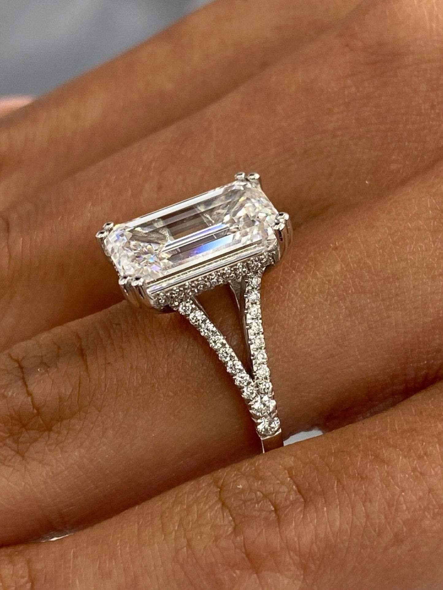 5.3 CT Emerald Cut Lab Grown Diamond Huge Solitaire Proposal Luxurious Engagement Ring