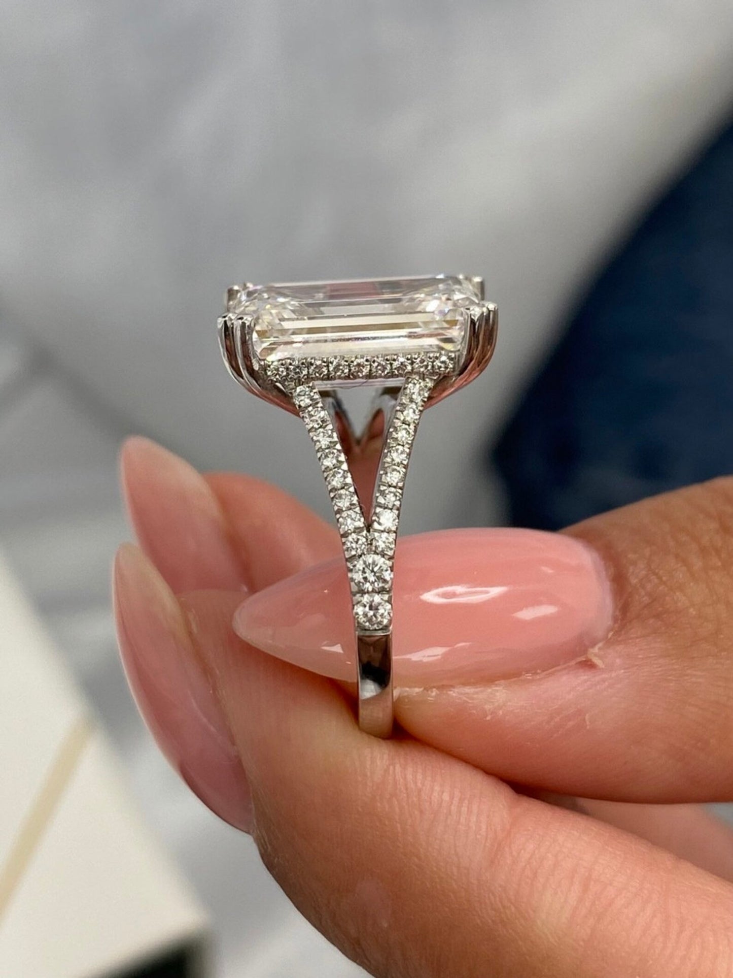 5.3 CT Emerald Cut Lab Grown Diamond Huge Solitaire Proposal Luxurious Engagement Ring