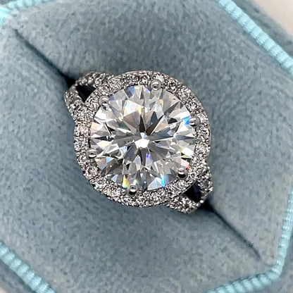5.55CT Round Cut Moissanite Diamond Split Shank Classic Style Halo Engagement Ring