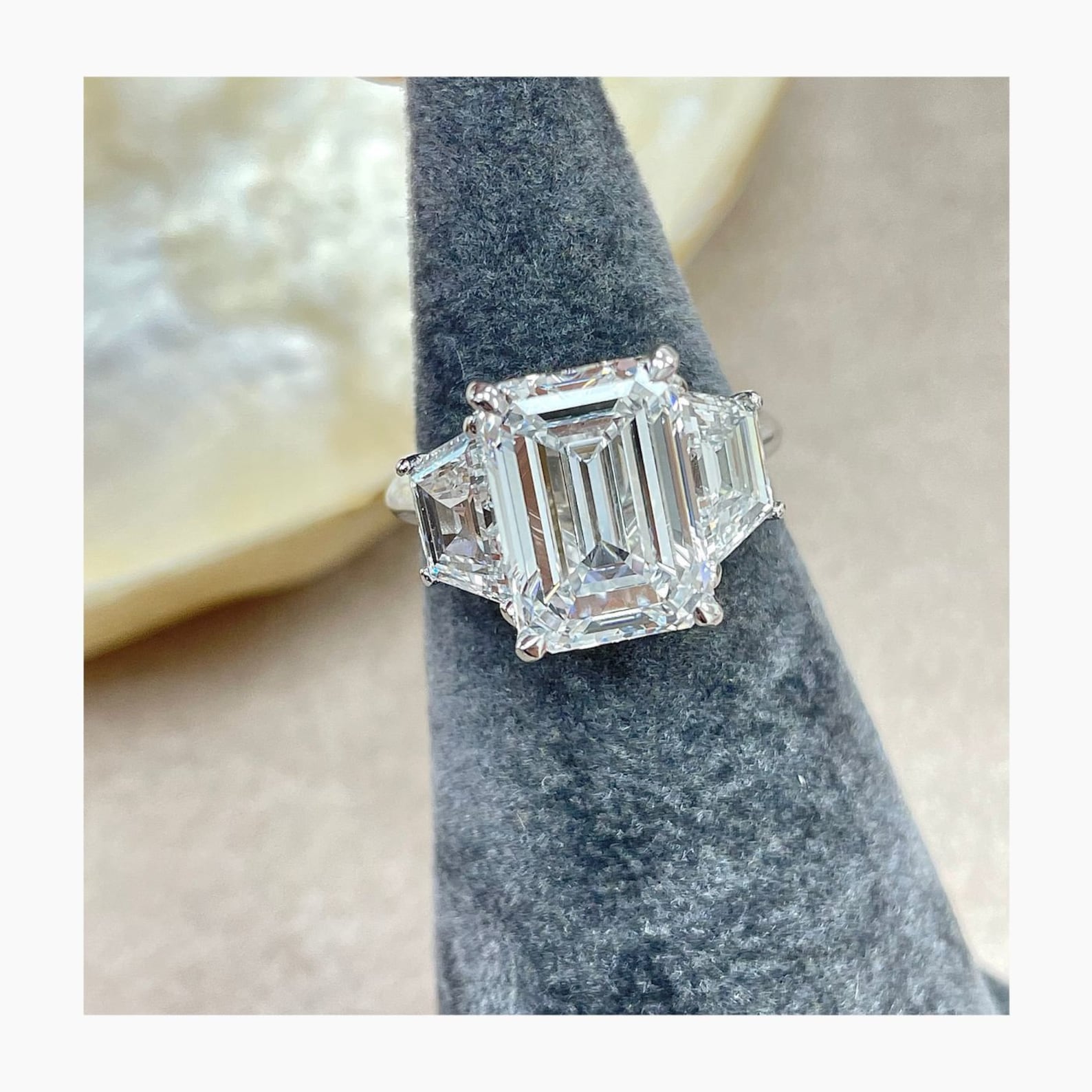 5.80 CT Emerald Cut Moissanite Diamond Three Stone Engagement Ring 14kt Gold Ring