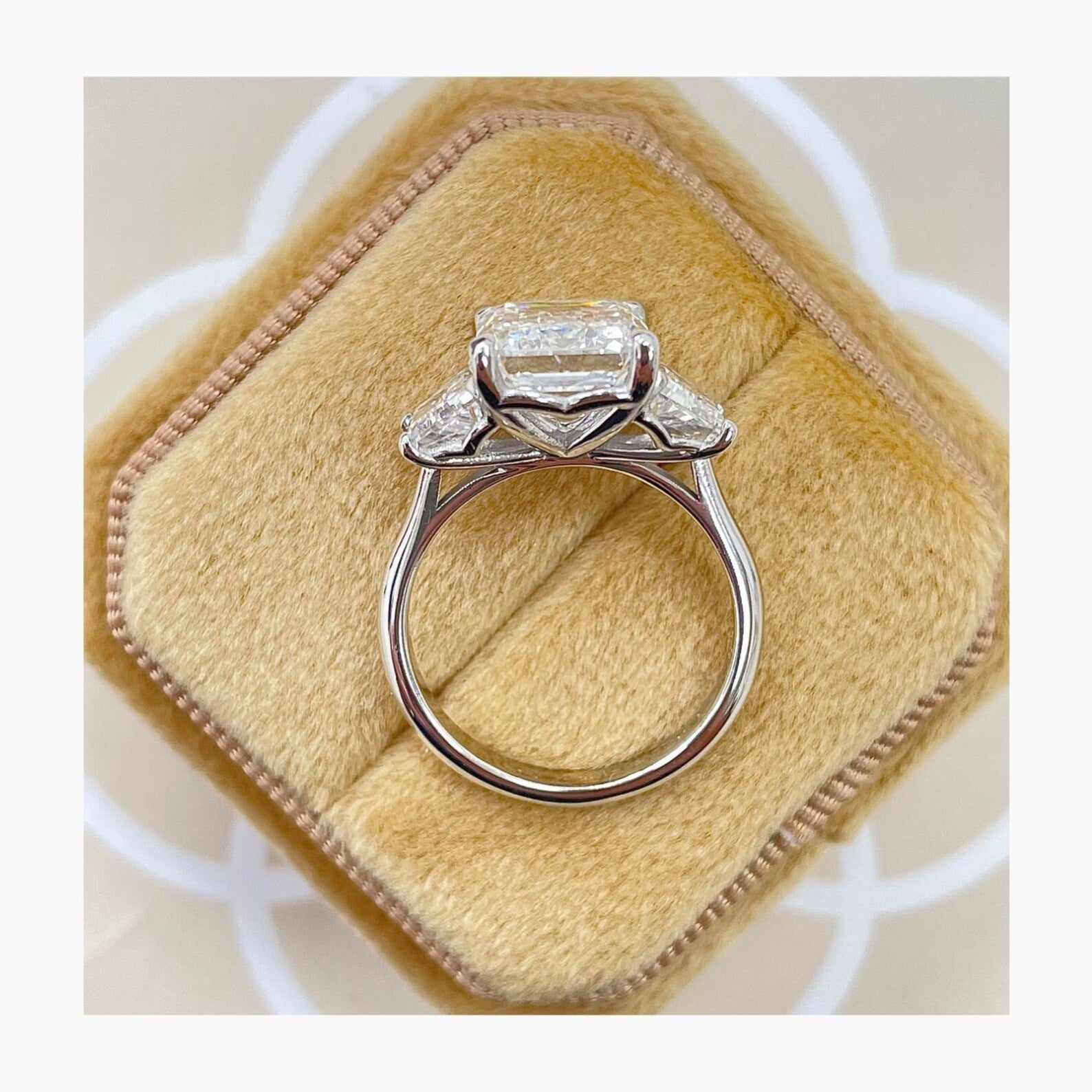 5.80 CT Emerald Cut Moissanite Diamond Three Stone Engagement Ring 14kt Gold Ring