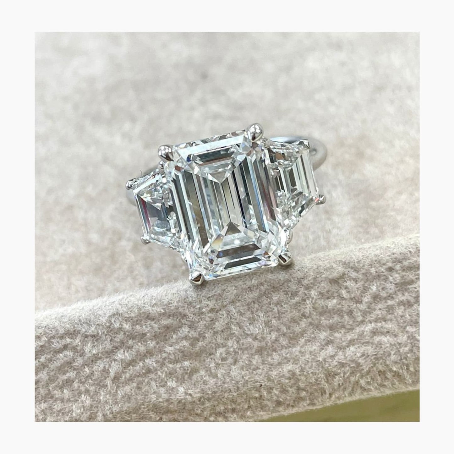 5.80 CT Emerald Cut Lab Grown Diamond Three Stone Engagement Ring 14kt Gold Ring