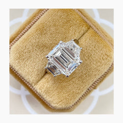 5.80 CT Emerald Cut Moissanite Diamond Three Stone Engagement Ring 14kt Gold Ring