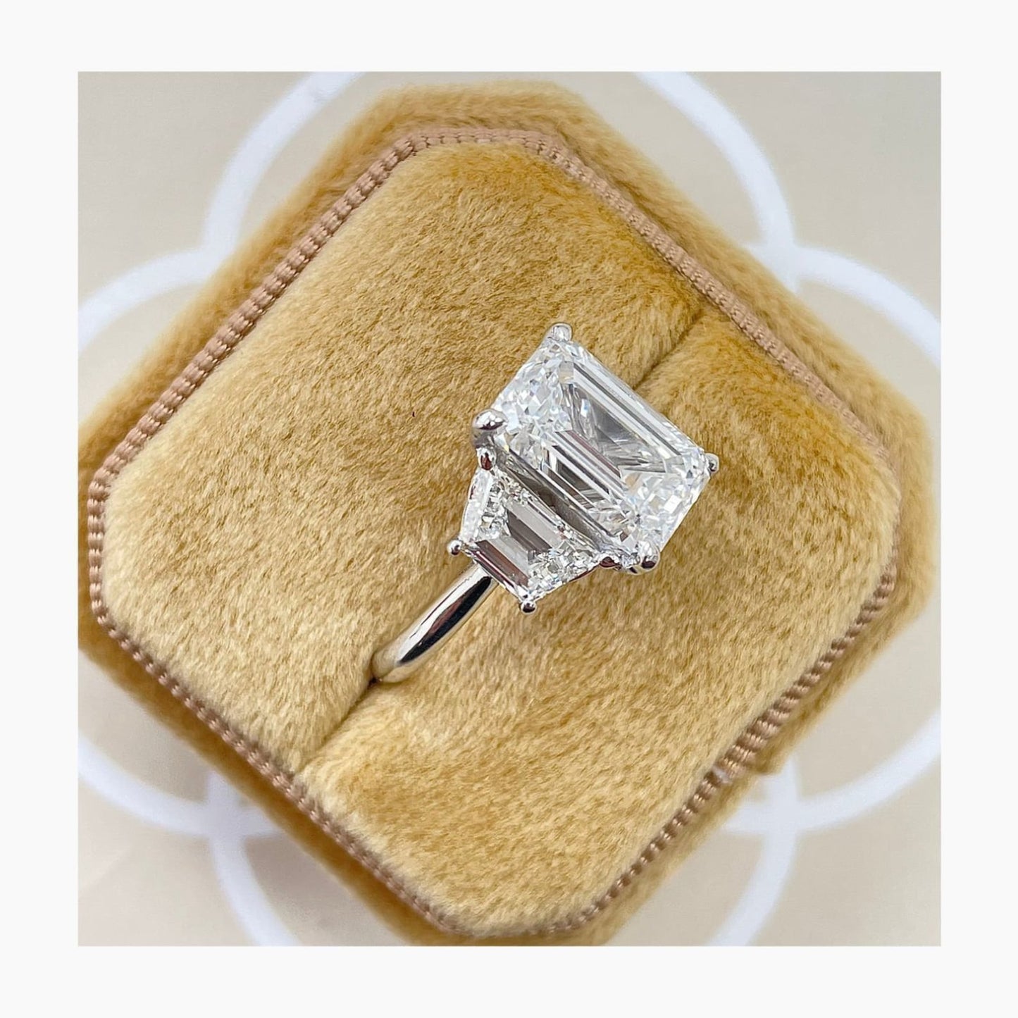 5.80 CT Emerald Cut Moissanite Diamond Three Stone Engagement Ring 14kt Gold Ring