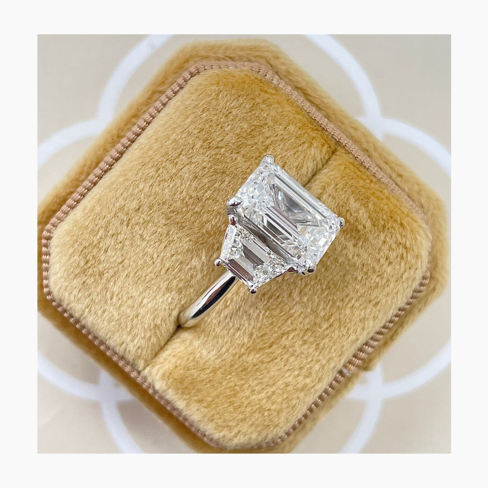 5.80 CT Emerald Cut Moissanite Diamond Three Stone Engagement Ring 14kt Gold Ring