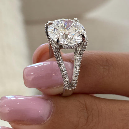 5.8Ct Round Cut Moissanite Diamond Hidden Halo Setting Split Shank Engagement Ring