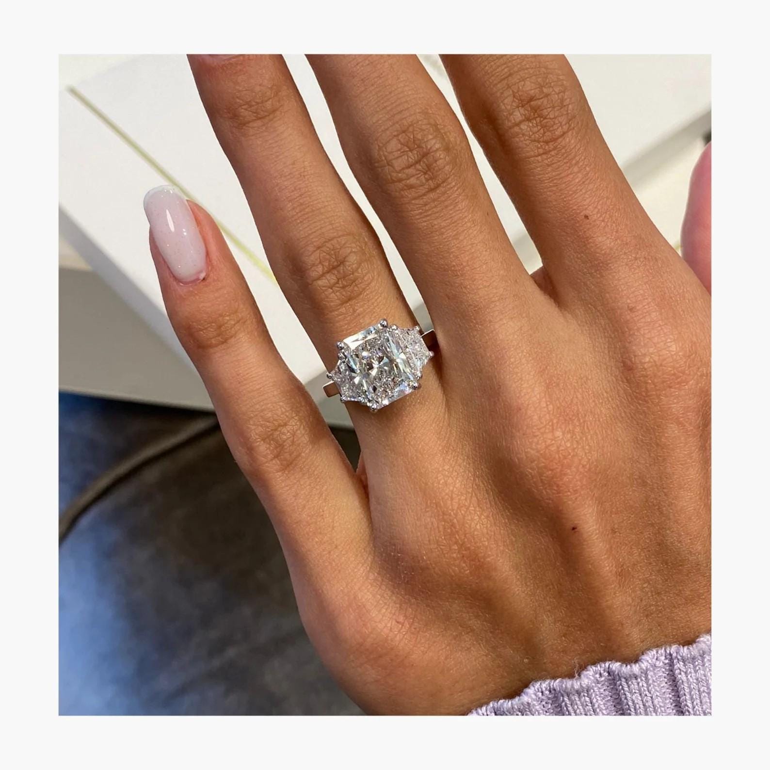5 Ct Moissanite Radiant Cut with Trapezoid Side Three Stone 14kt Engagement Ring