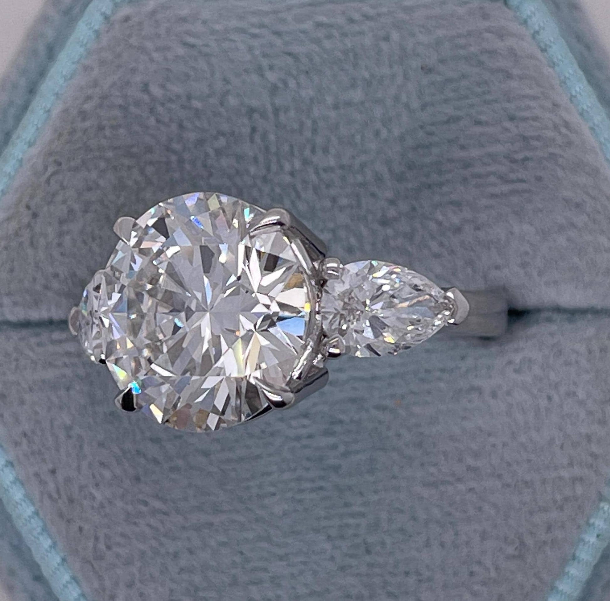 5 CT Round Cut Moissanite Diamond Side Pear Three Stone Solitaire Engagement Ring