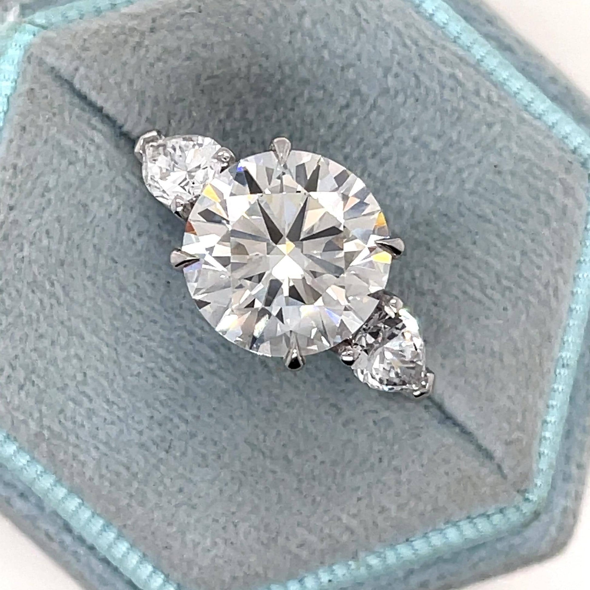 5 CT Round Cut Moissanite Diamond Side Pear Three Stone Solitaire Engagement Ring