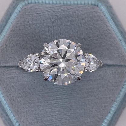 5 CT Round Cut Moissanite Diamond Side Pear Three Stone Solitaire Engagement Ring