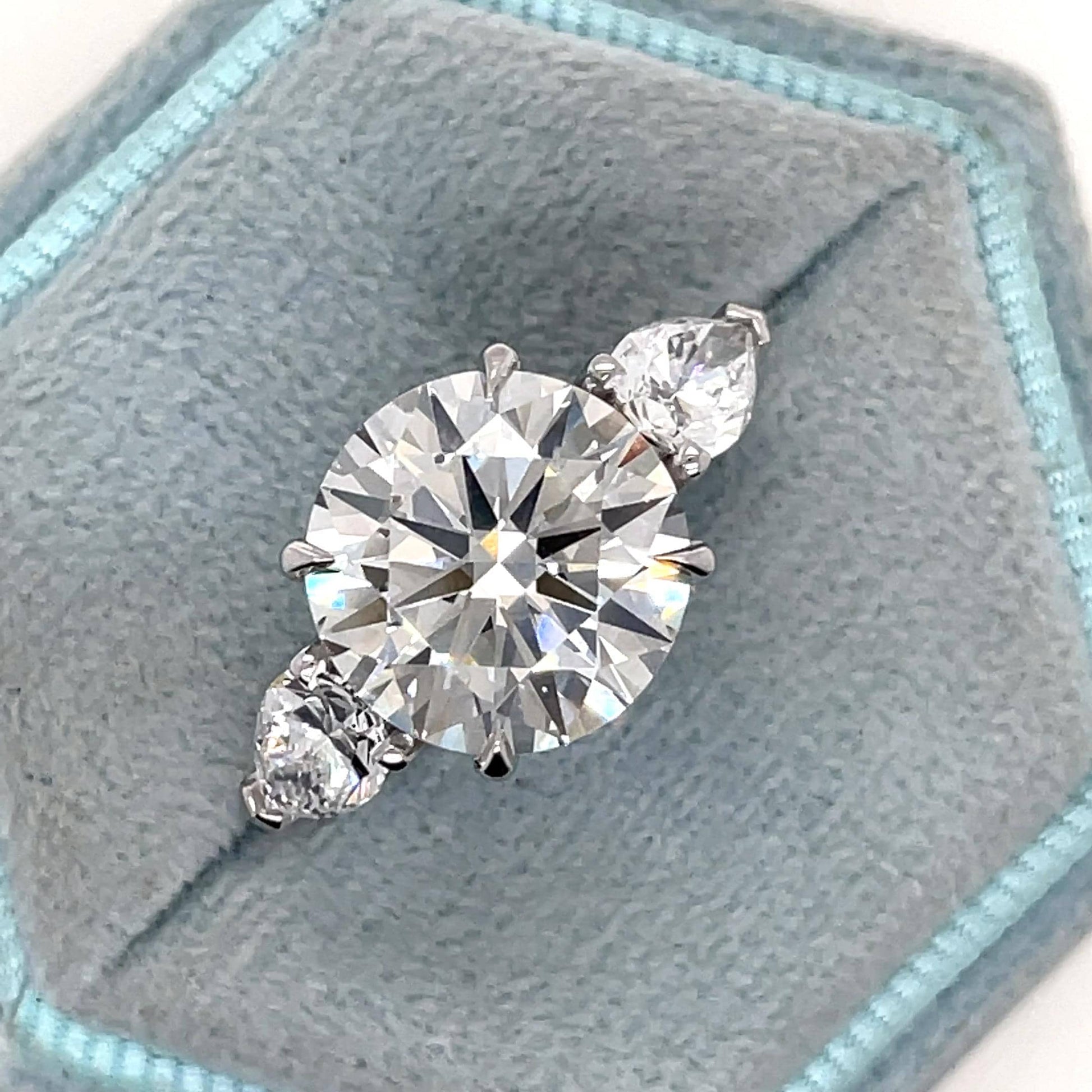 5 CT Round Cut Moissanite Diamond Side Pear Three Stone Solitaire Engagement Ring