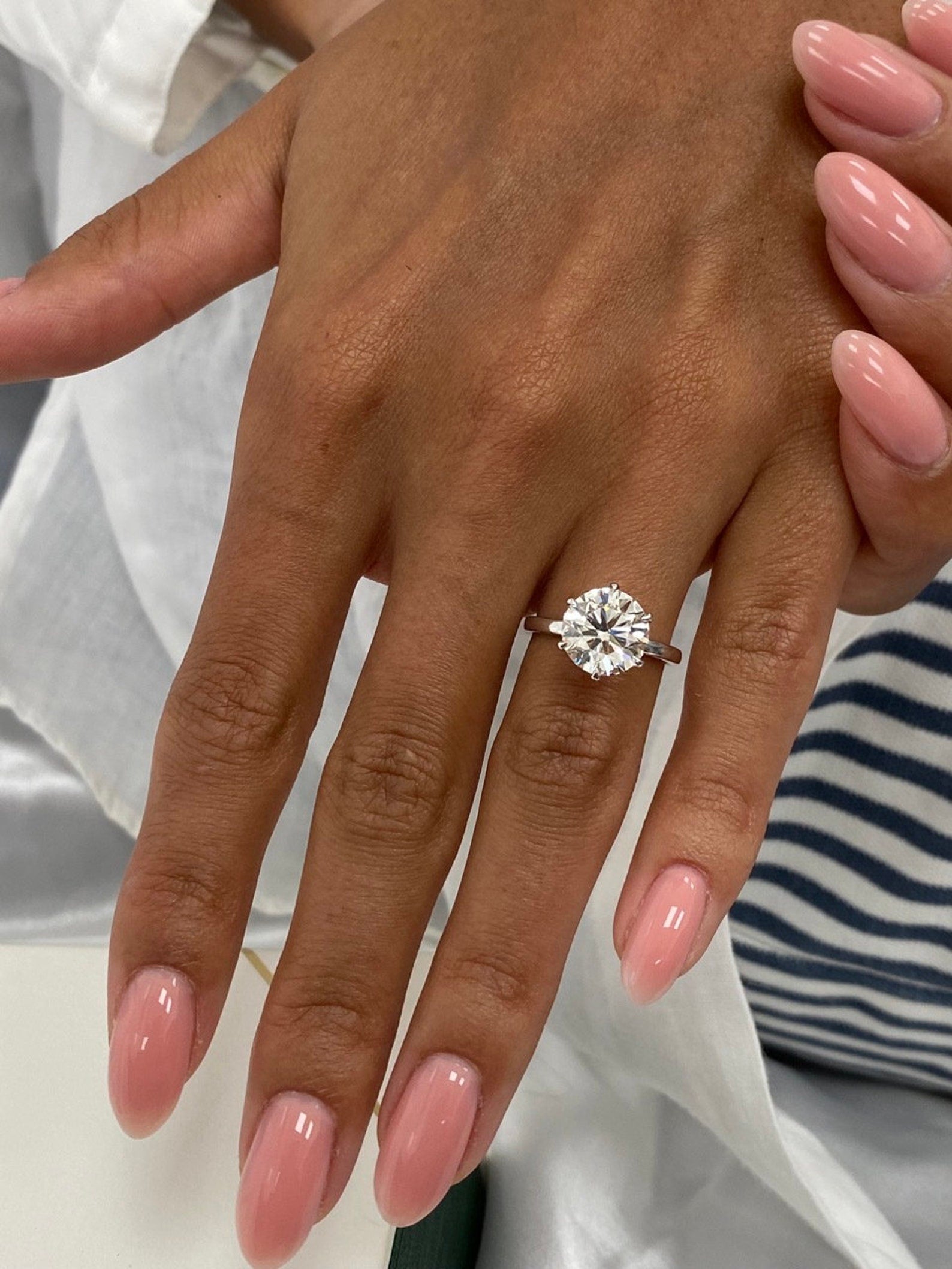 5 CT Round Cut Moissanite Diamond Six Prong Set Solitaire Proposal Engagement Ring