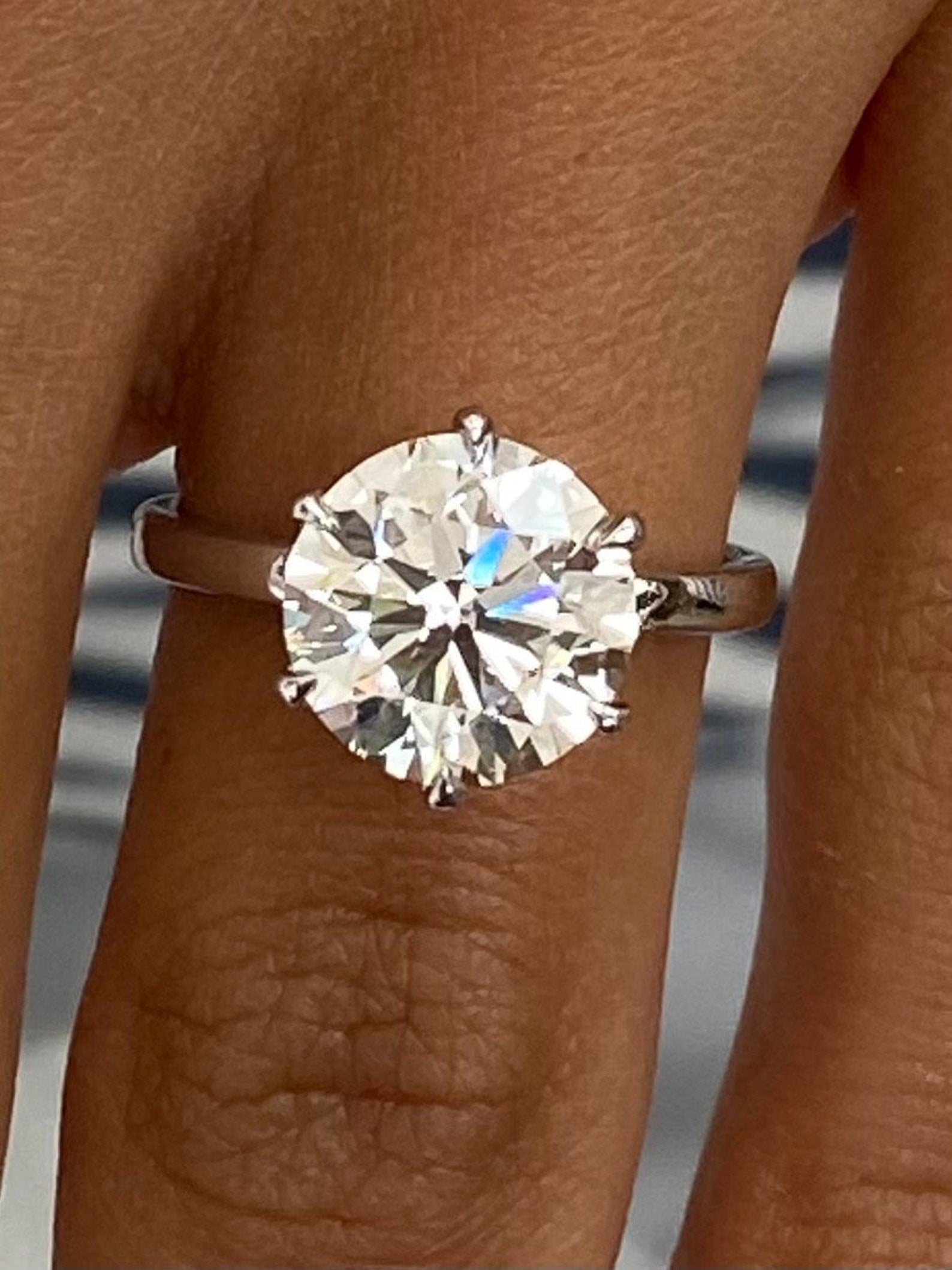 5 CT Round Cut Moissanite Diamond Six Prong Set Solitaire Proposal Engagement Ring