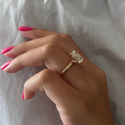 5 Carat Elongated Cushion Cut Lab Grown Engagement Ring 14k Yellow Gold solitaire Diamond Thin Wedding Ring Promise Ring For Her