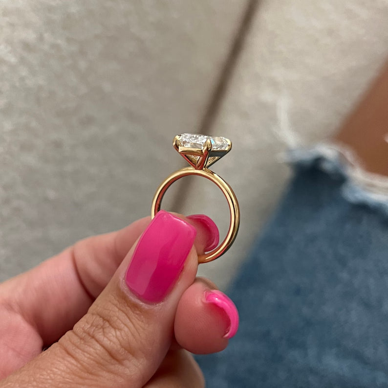 5 Carat Elongated Cushion Cut Lab Grown Engagement Ring 14k Yellow Gold solitaire Diamond Thin Wedding Ring Promise Ring For Her