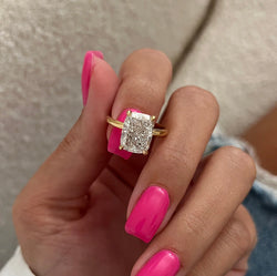 5 Carat Elongated Cushion Cut Lab Grown Engagement Ring 14k Yellow Gold solitaire Diamond Thin Wedding Ring Promise Ring For Her