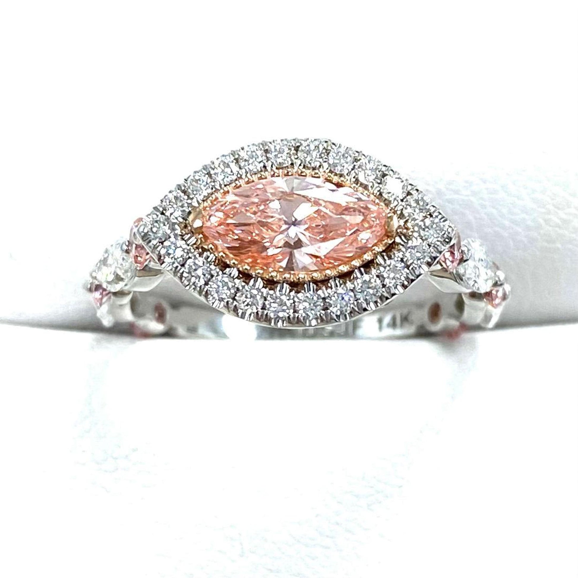 2.25TCW East West Marquise Cut Vivid Pink Lab Grown Diamond Halo Engagement Ring