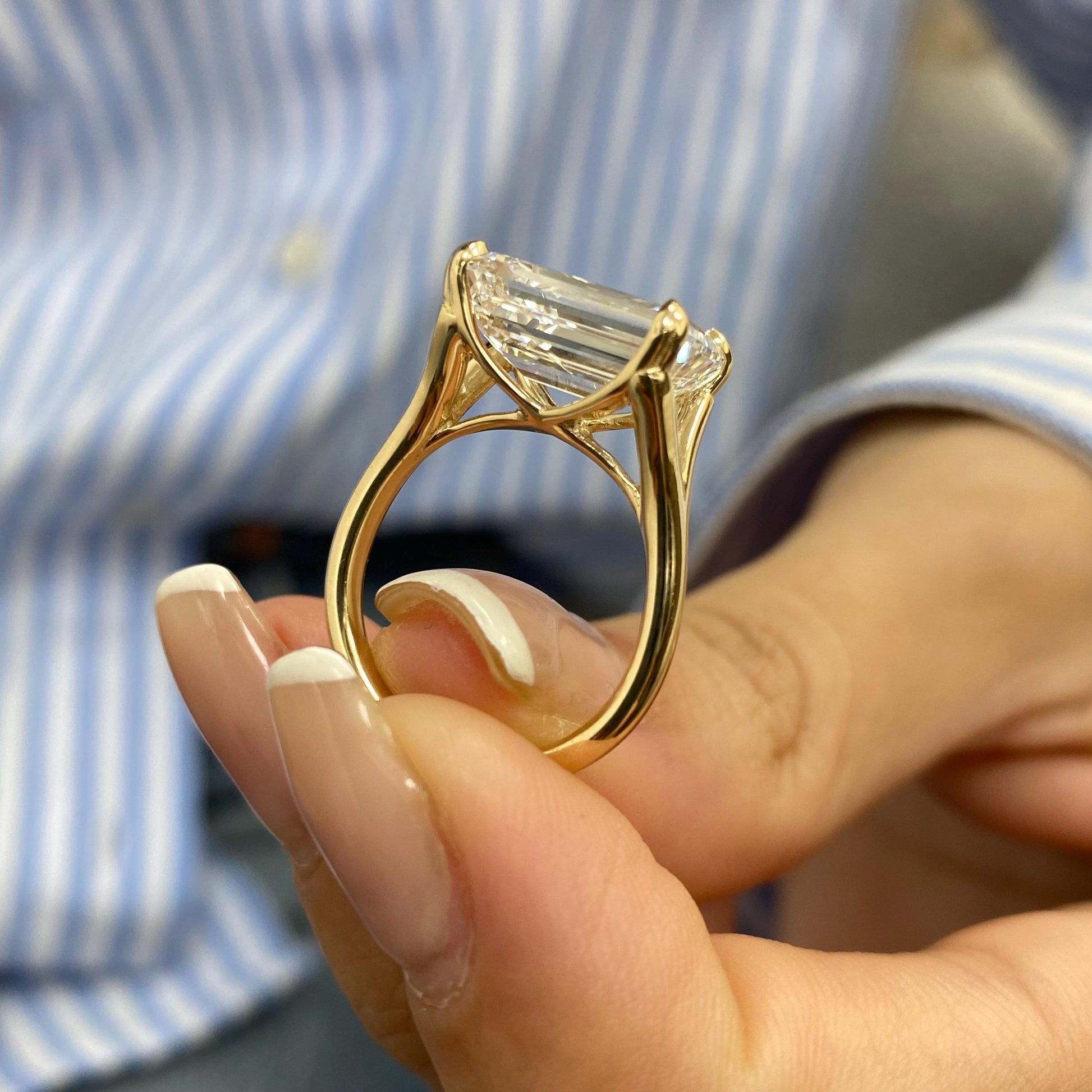 6 Ct Emerald Cut Moissanite Diamond Horizontal Solitaire Proposal Engagement Ring