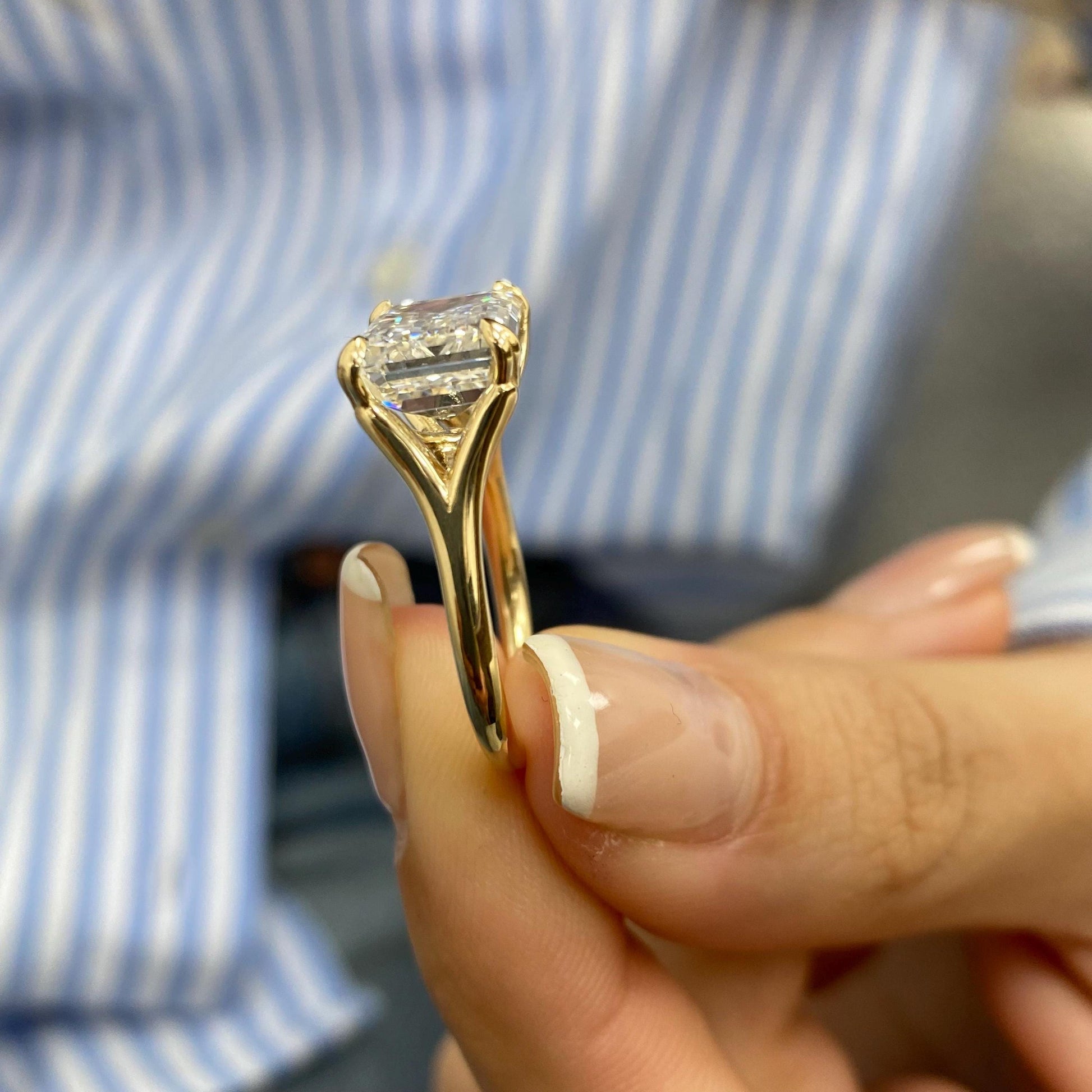 6 Ct Emerald Cut Moissanite Diamond Horizontal Solitaire Proposal Engagement Ring