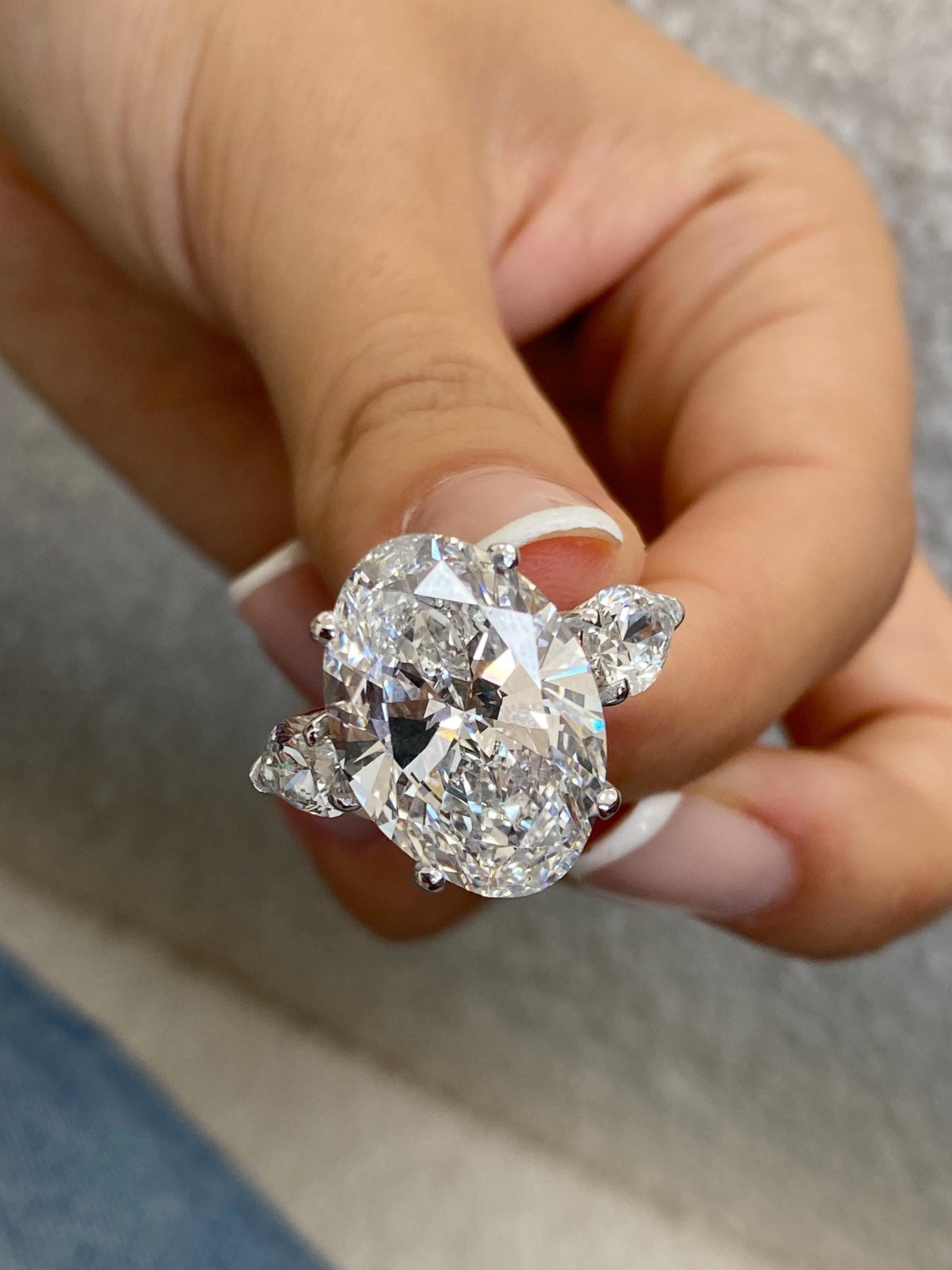6 Ct Oval Cut Moissanite Diamond Engagement Ring  14kt Gold Three Stone Proposal Ring