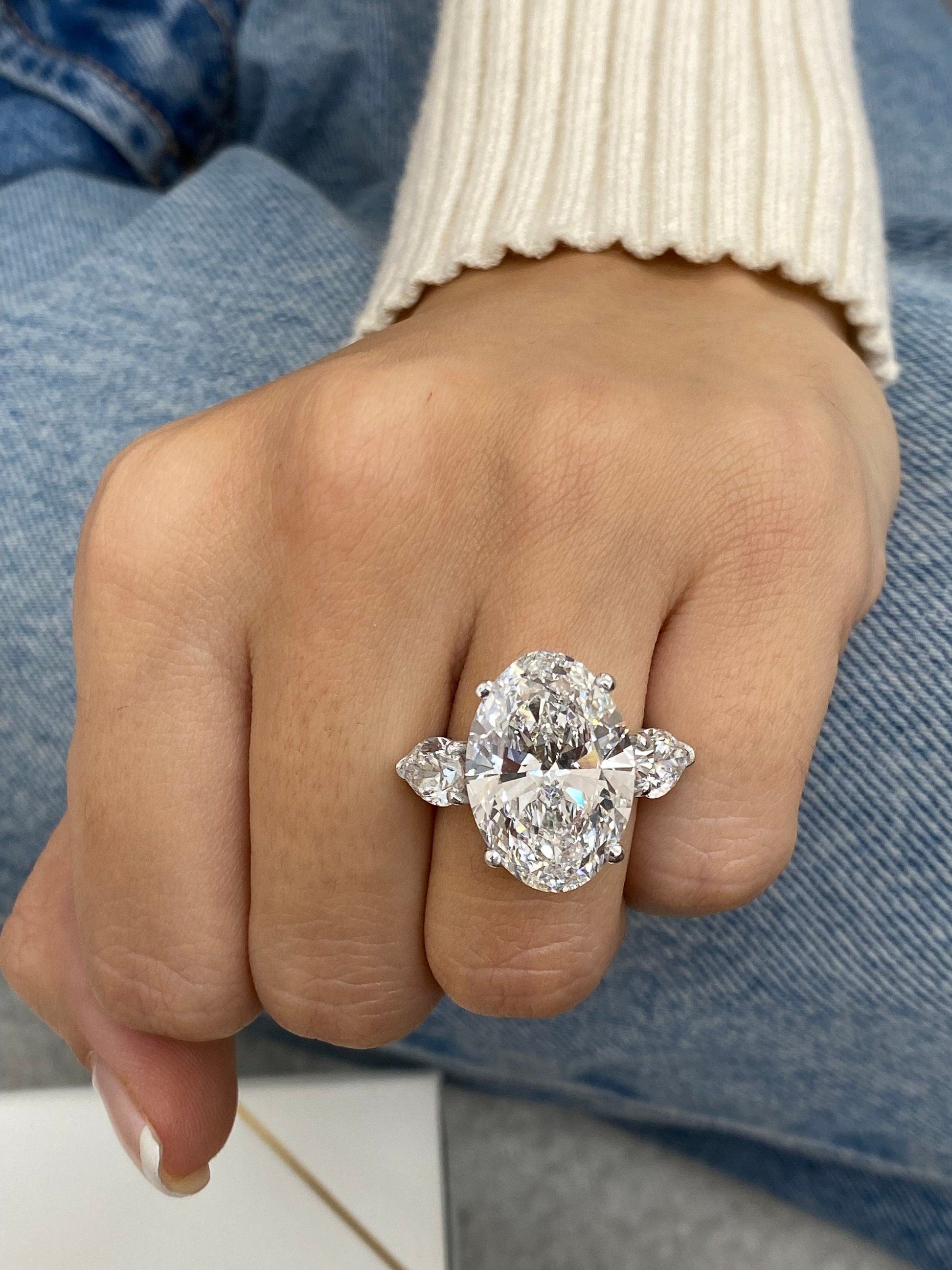 6 Ct Oval Cut Moissanite Diamond Engagement Ring  14kt Gold Three Stone Proposal Ring