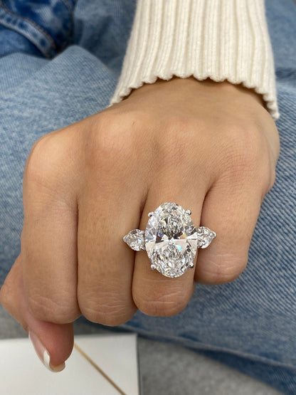 6 Ct Oval Cut Moissanite Diamond Engagement Ring  14kt Gold Three Stone Proposal Ring