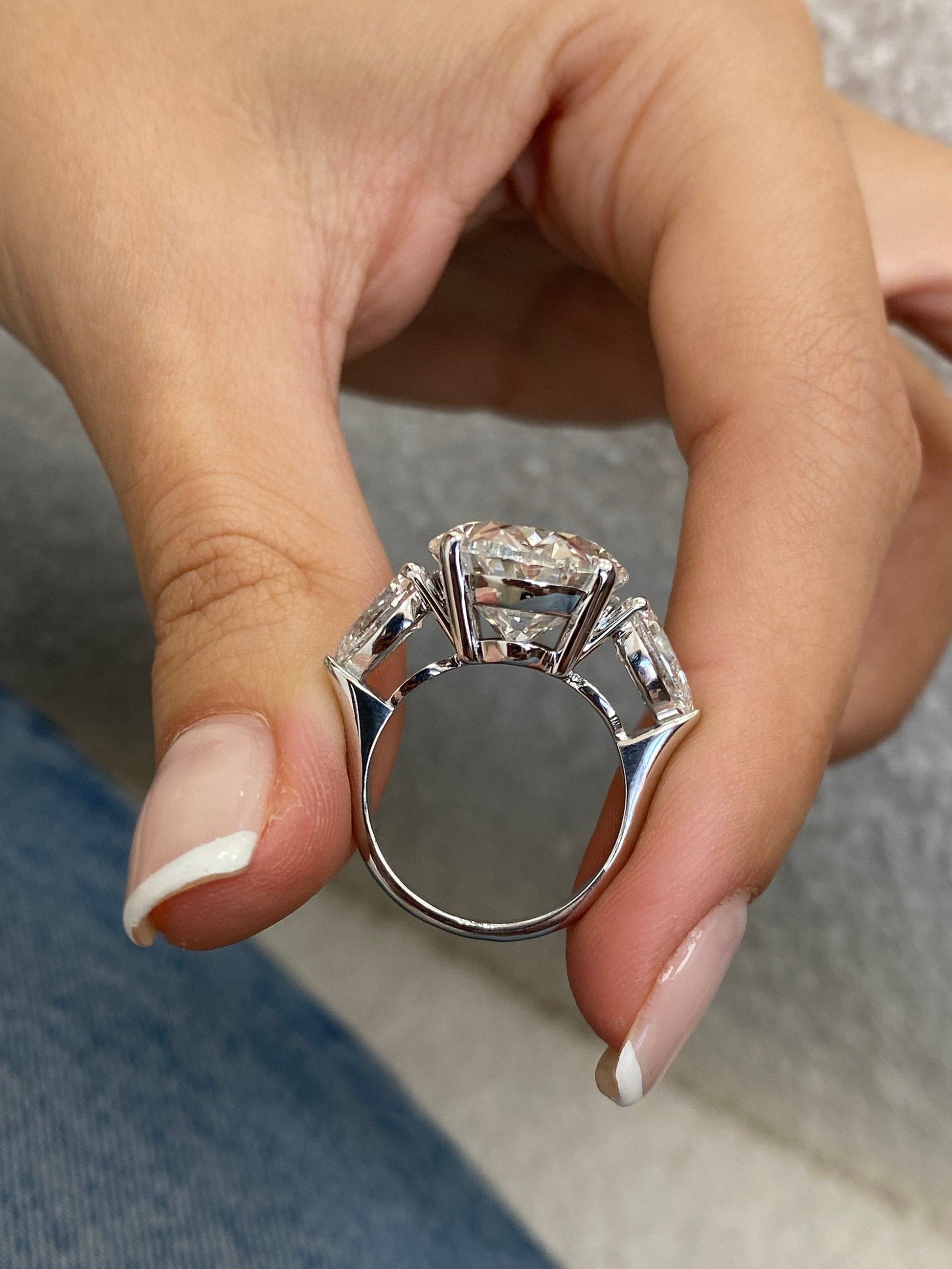 6 Ct Oval Cut Moissanite Diamond Engagement Ring  14kt Gold Three Stone Proposal Ring