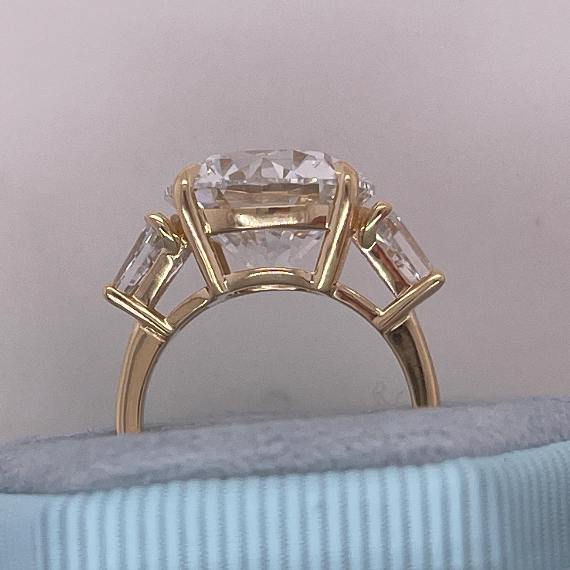 7 CT Round Cut Moissanite  Diamond  Side Baguettes Three Stone Engagement Ring