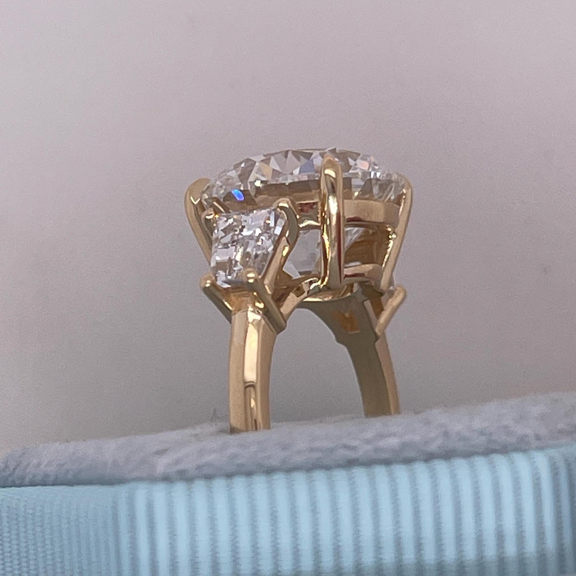 7 CT Round Cut Moissanite  Diamond  Side Baguettes Three Stone Engagement Ring