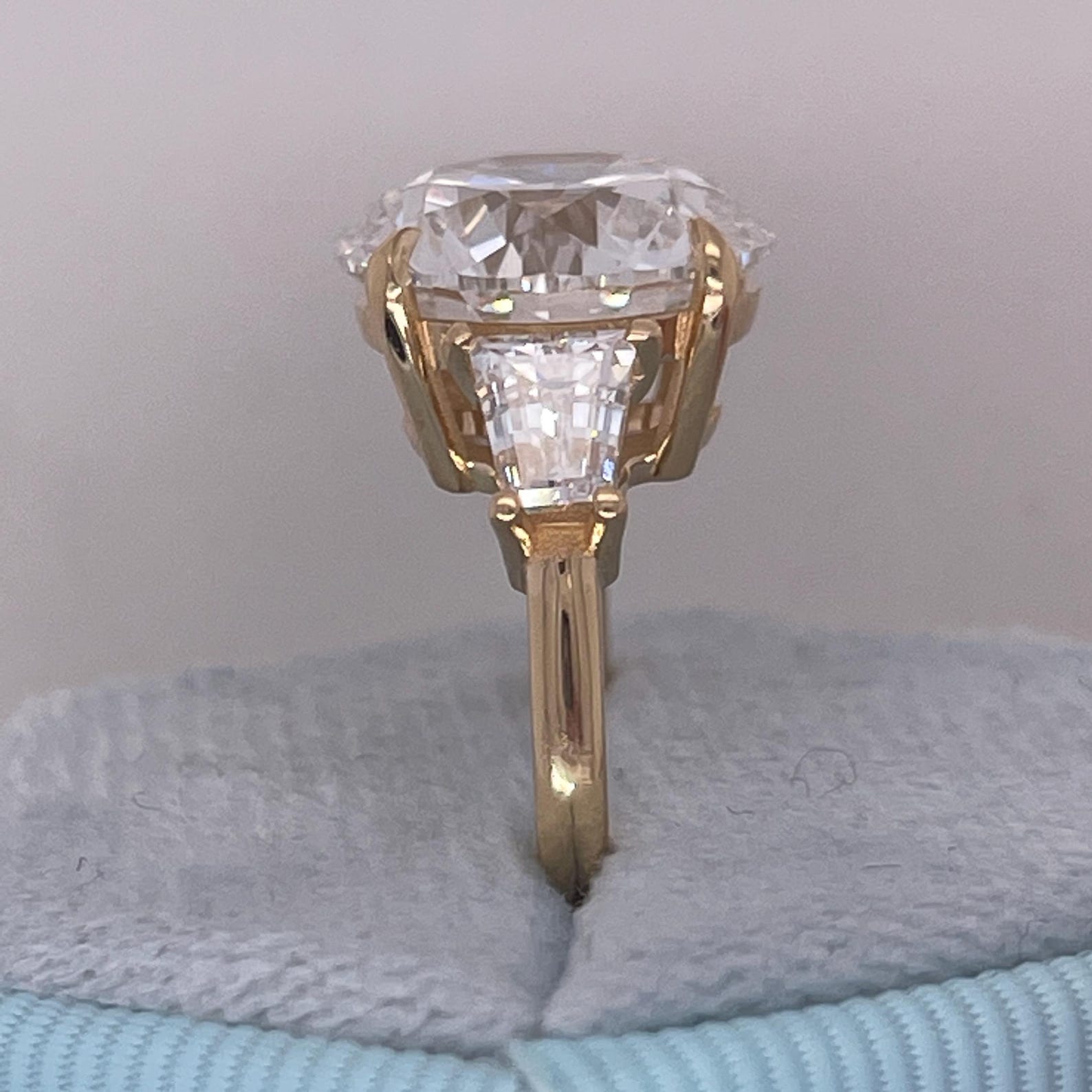 7 CT Round Cut Moissanite  Diamond  Side Baguettes Three Stone Engagement Ring
