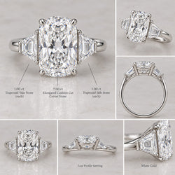 7 CT Elongated Cushion Cut Lab Grown Diamond Three Stone Ring 14K Gold