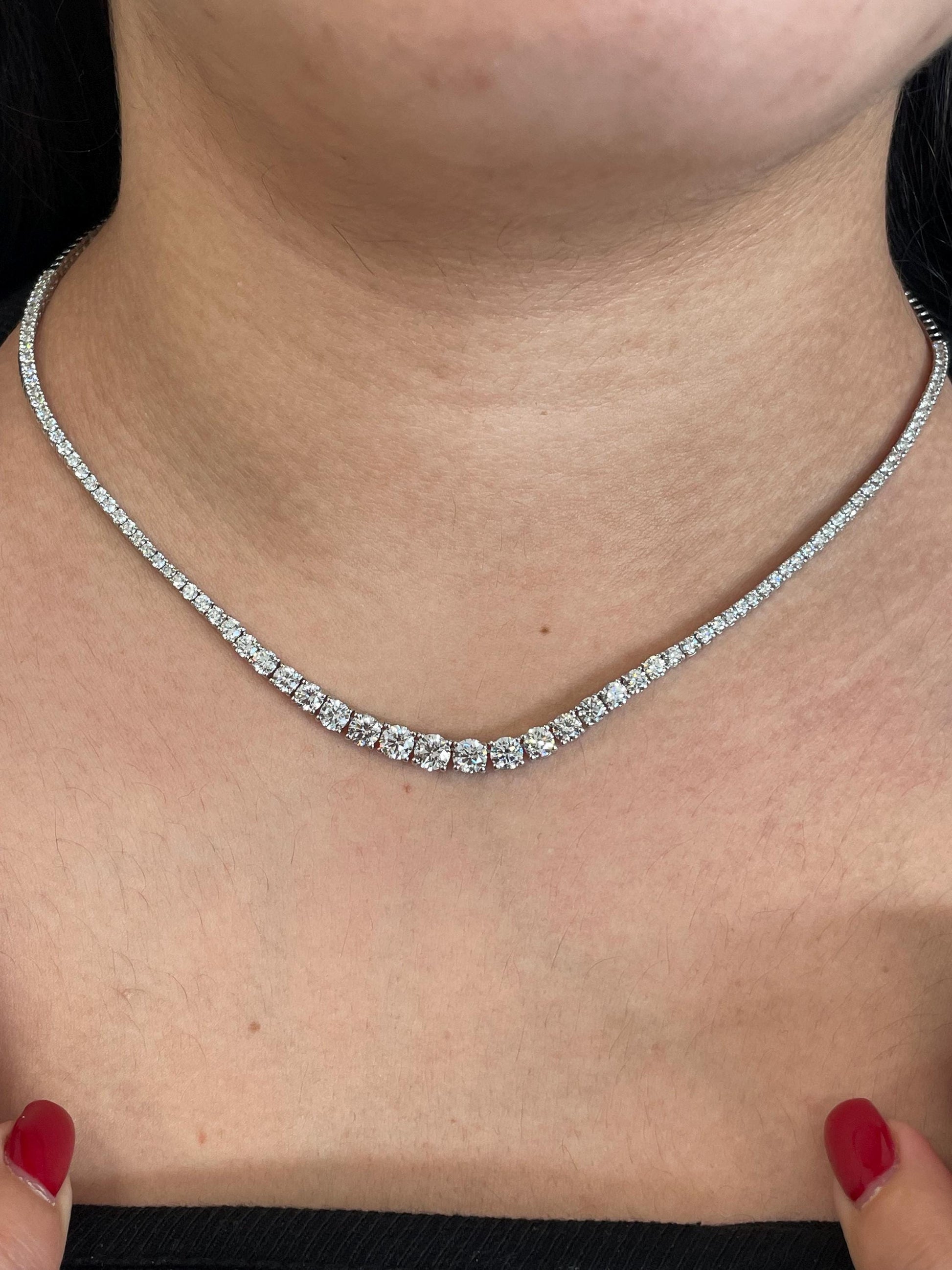 7 carat Round Cut Moissanite diamonds Graduated 4 prong half set Tennis Necklace