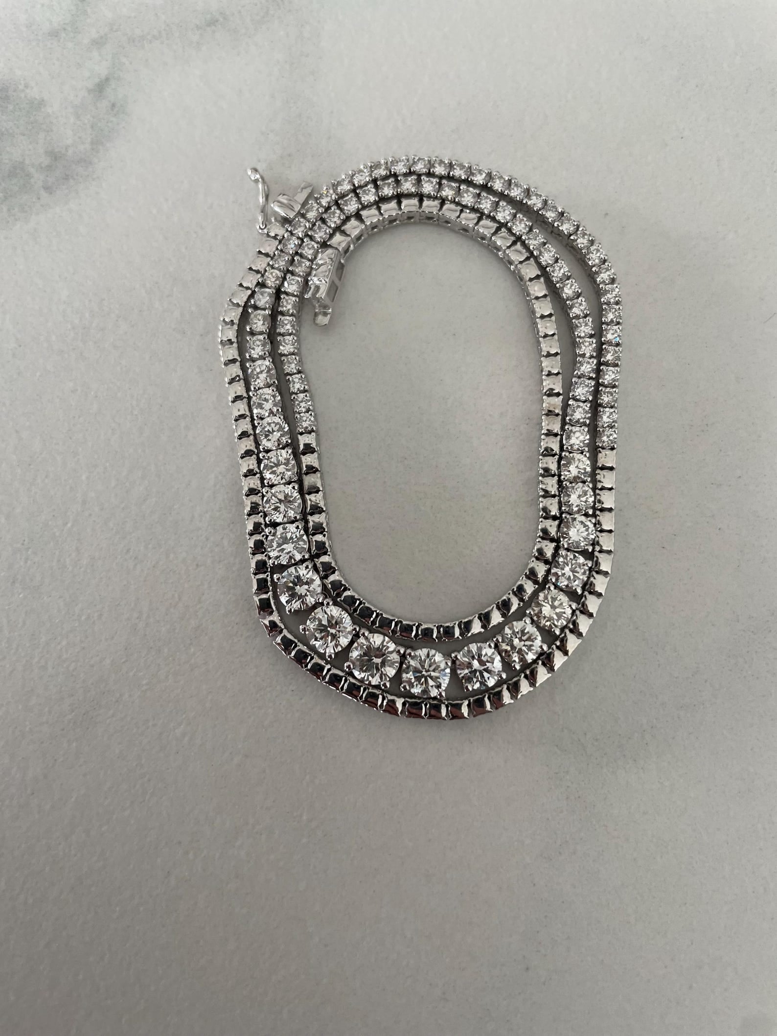 7 carat Round Cut Moissanite diamonds Graduated 4 prong half set Tennis Necklace