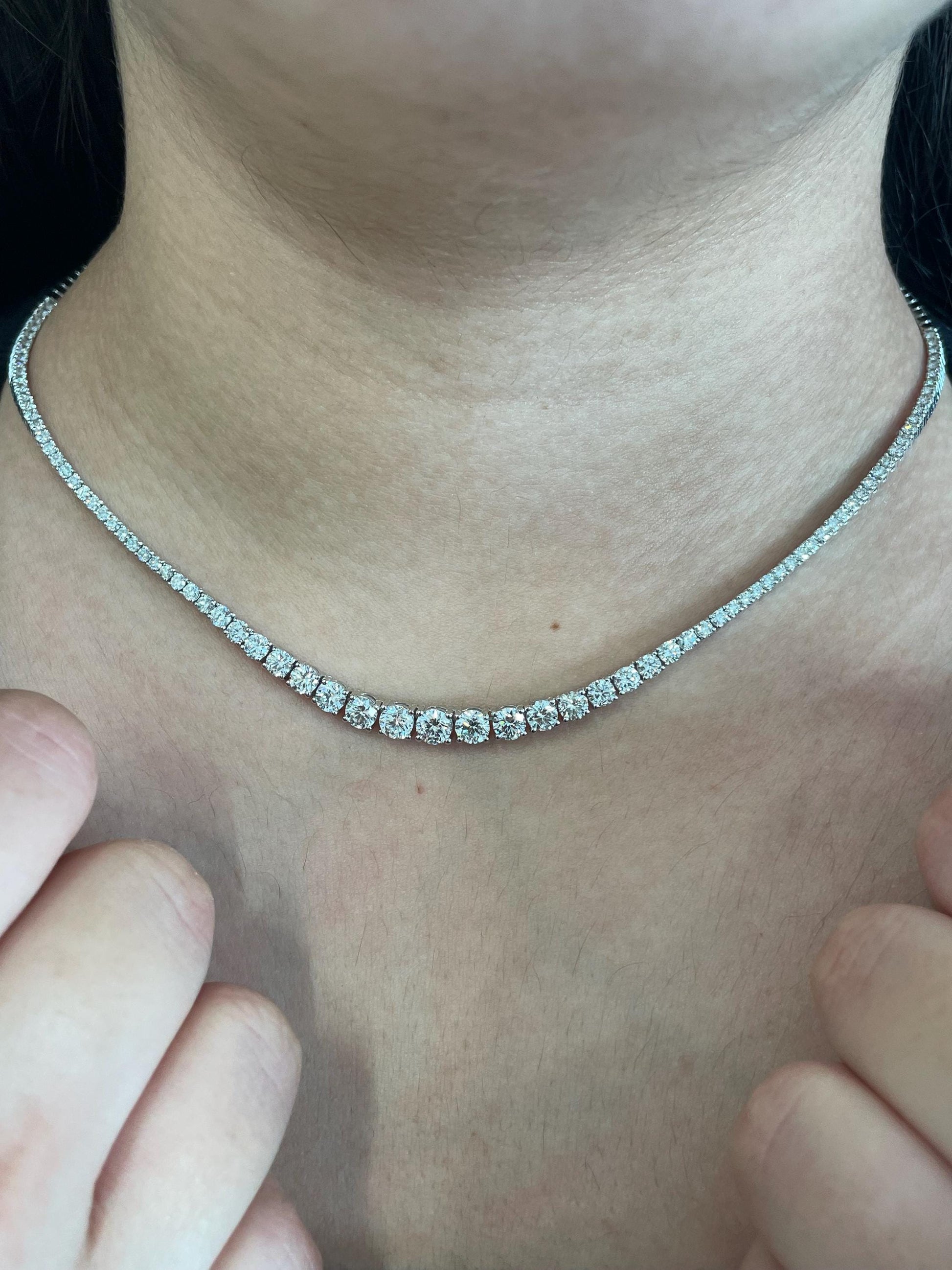 7 carat Round Cut Moissanite diamonds Graduated 4 prong half set Tennis Necklace